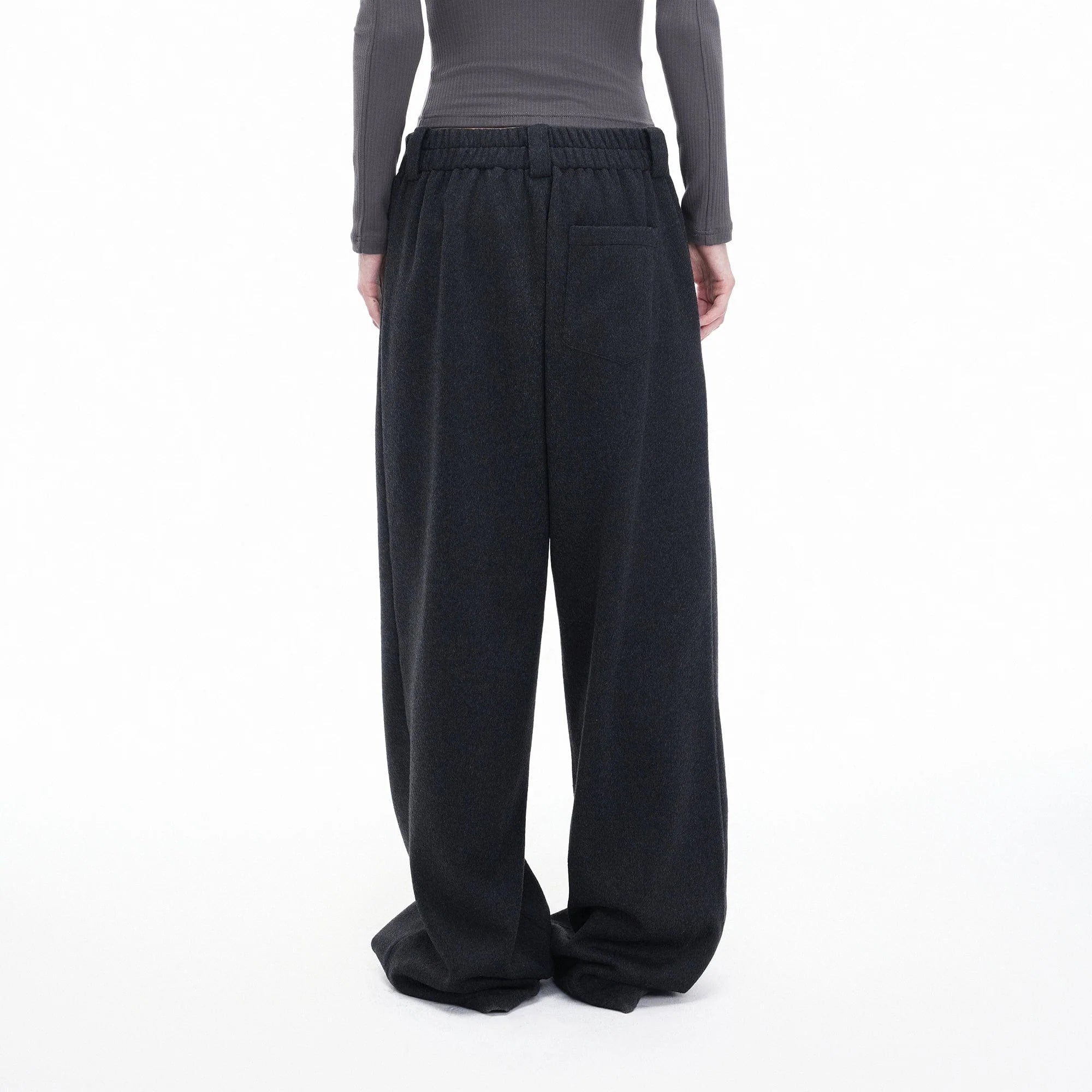 ARTIFICIAL WORLD Asymmetrical Overlay Wool Wide-Leg Pants