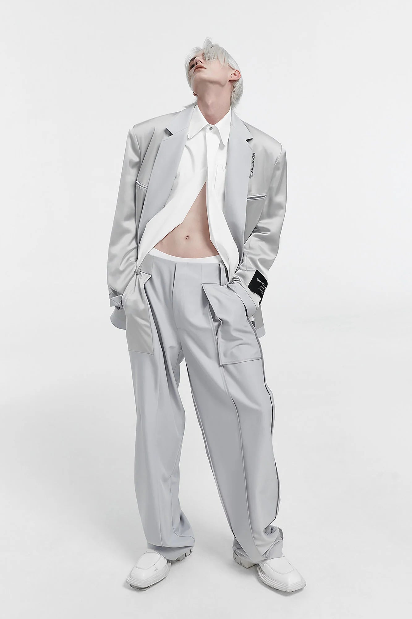 TIWILLTANG Satin Panel Straight-Leg Pants