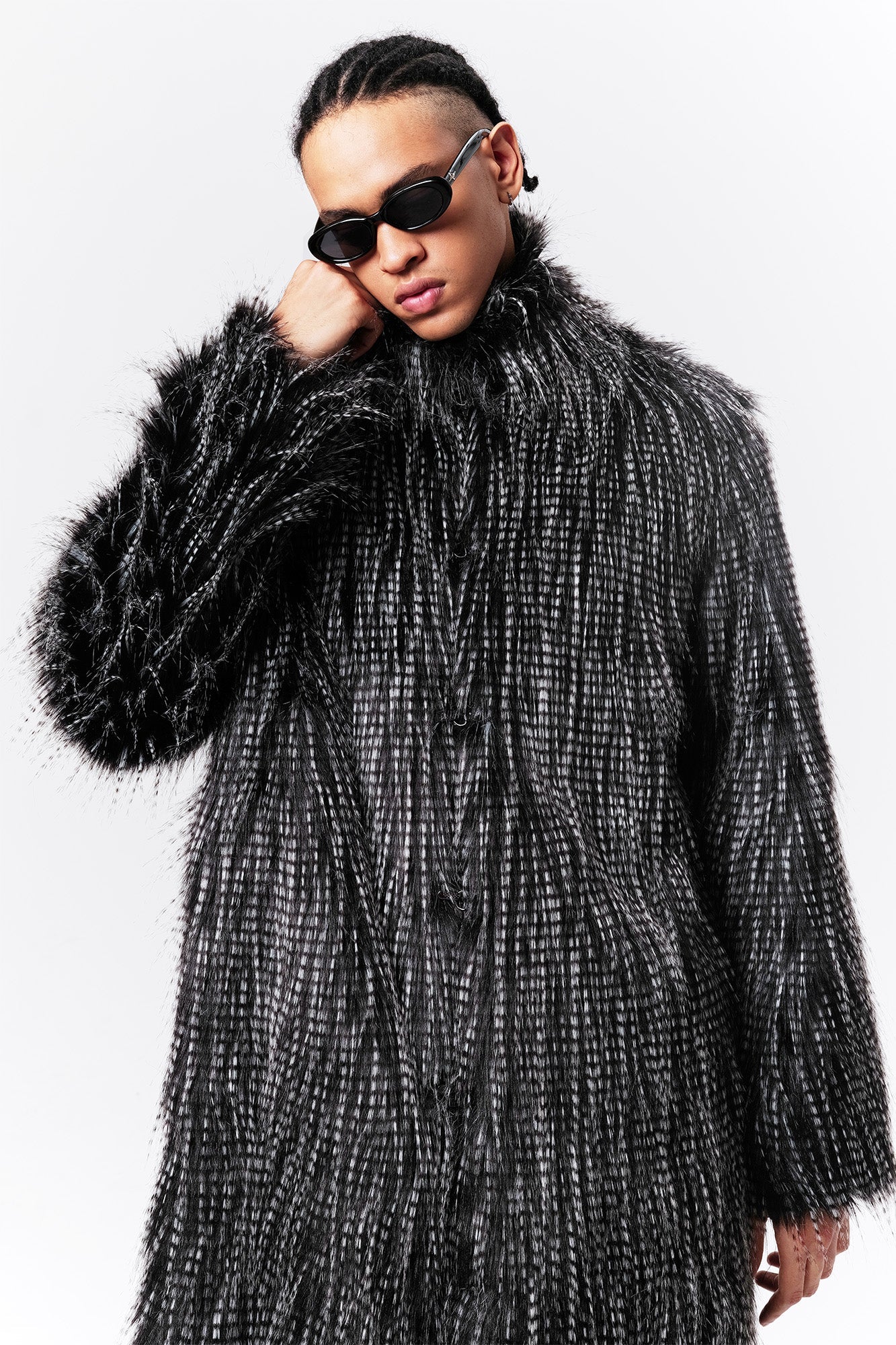 VANN VALRENCE Shaggy Layered Faux Fur Long Coat