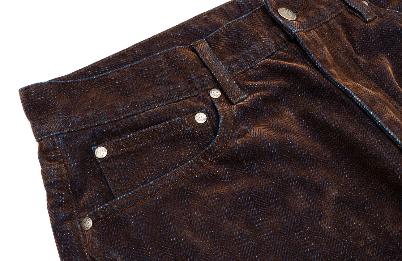 IN EXISTENCE Star Embroidered Herringbone Flocked Flare Jeans