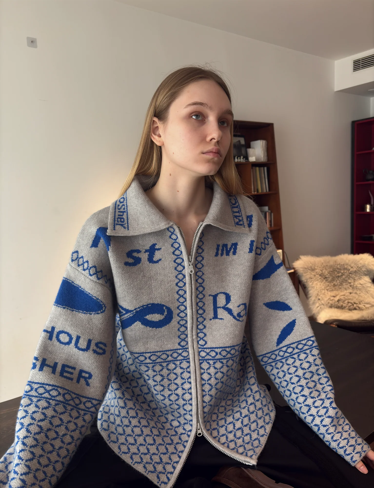 MIICHOUS Racer Geometric Jacquard Zip-Up Cardigan