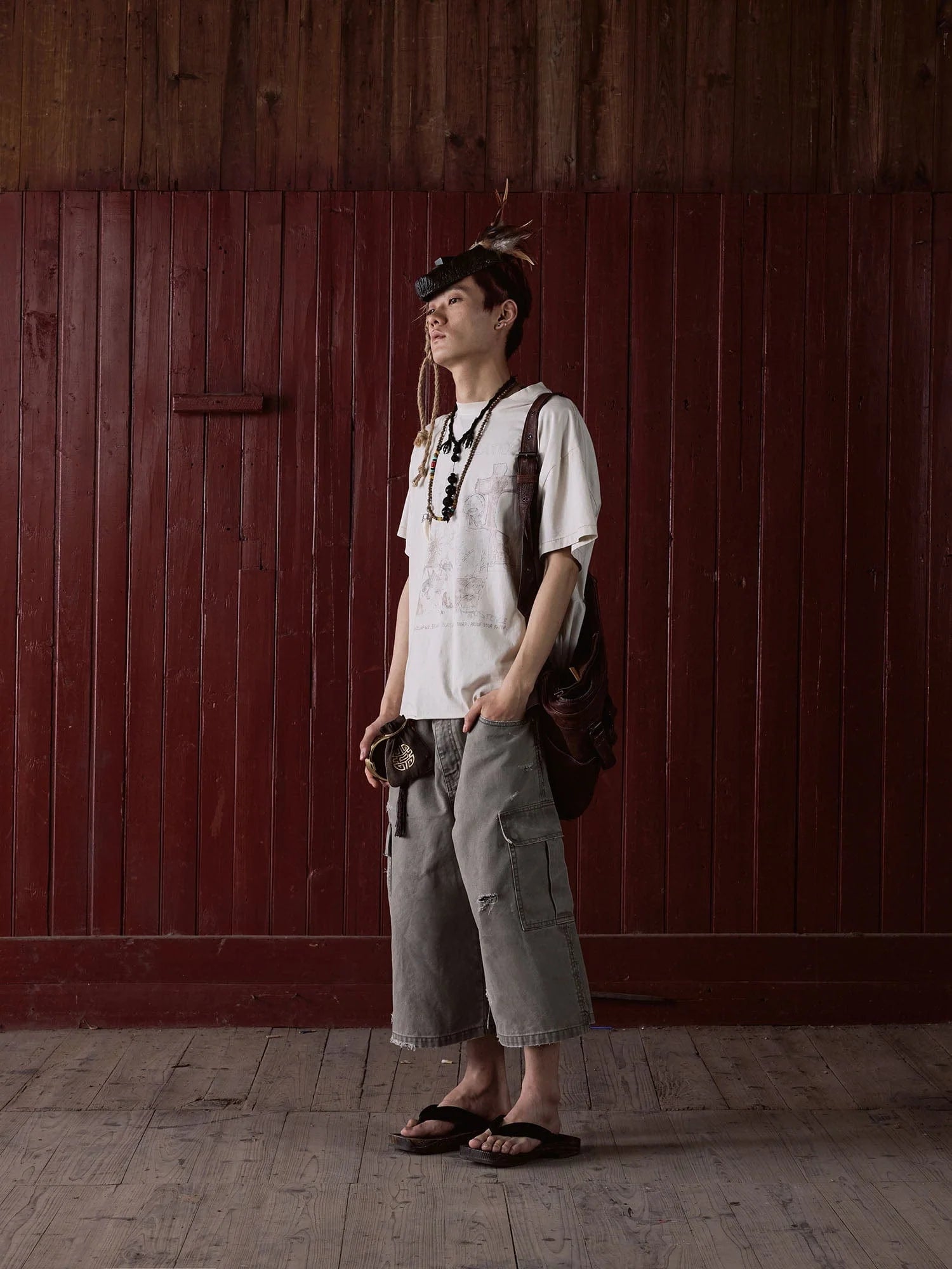 IN EXISTENCE Distressed Multi-Pocket Straight-Leg Cargo Shorts