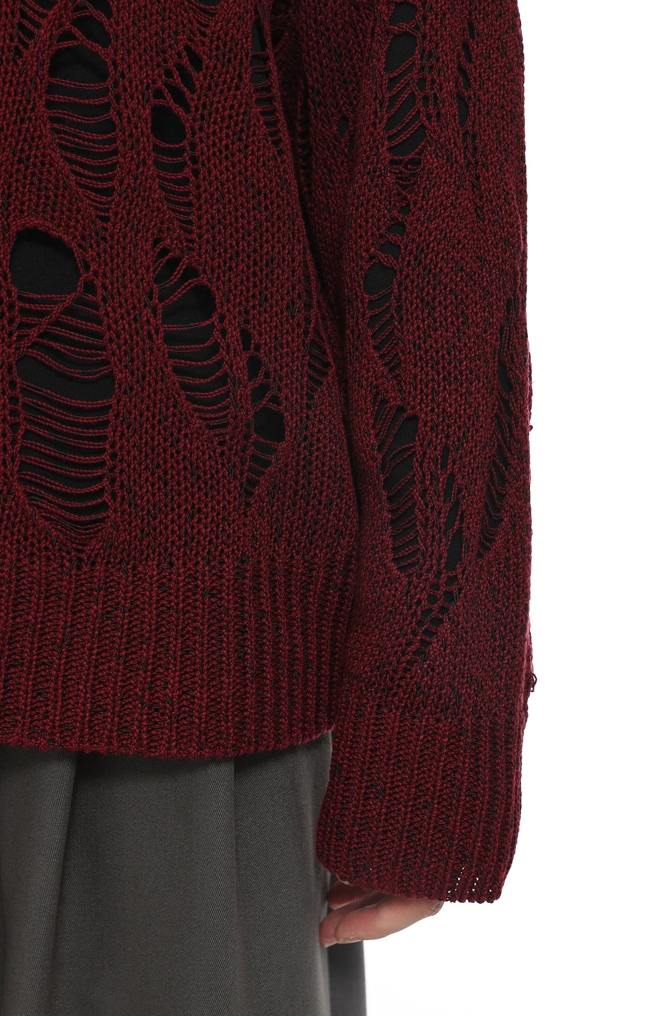 ROARINGWILD A ARCH Distressed Hollowed-Knit Sweater