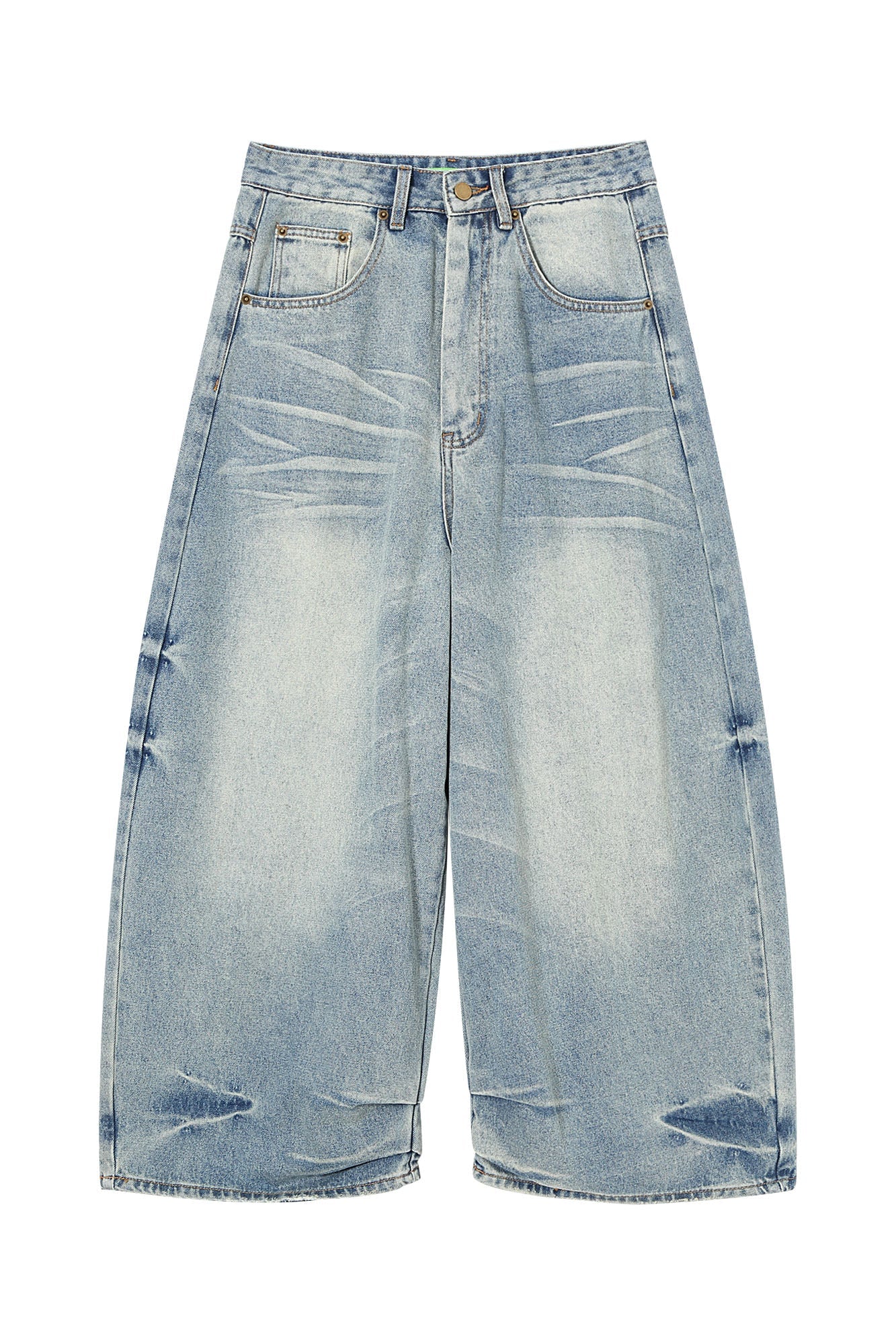 CLP Whiskering Washed Oversized Curved-Leg Jeans