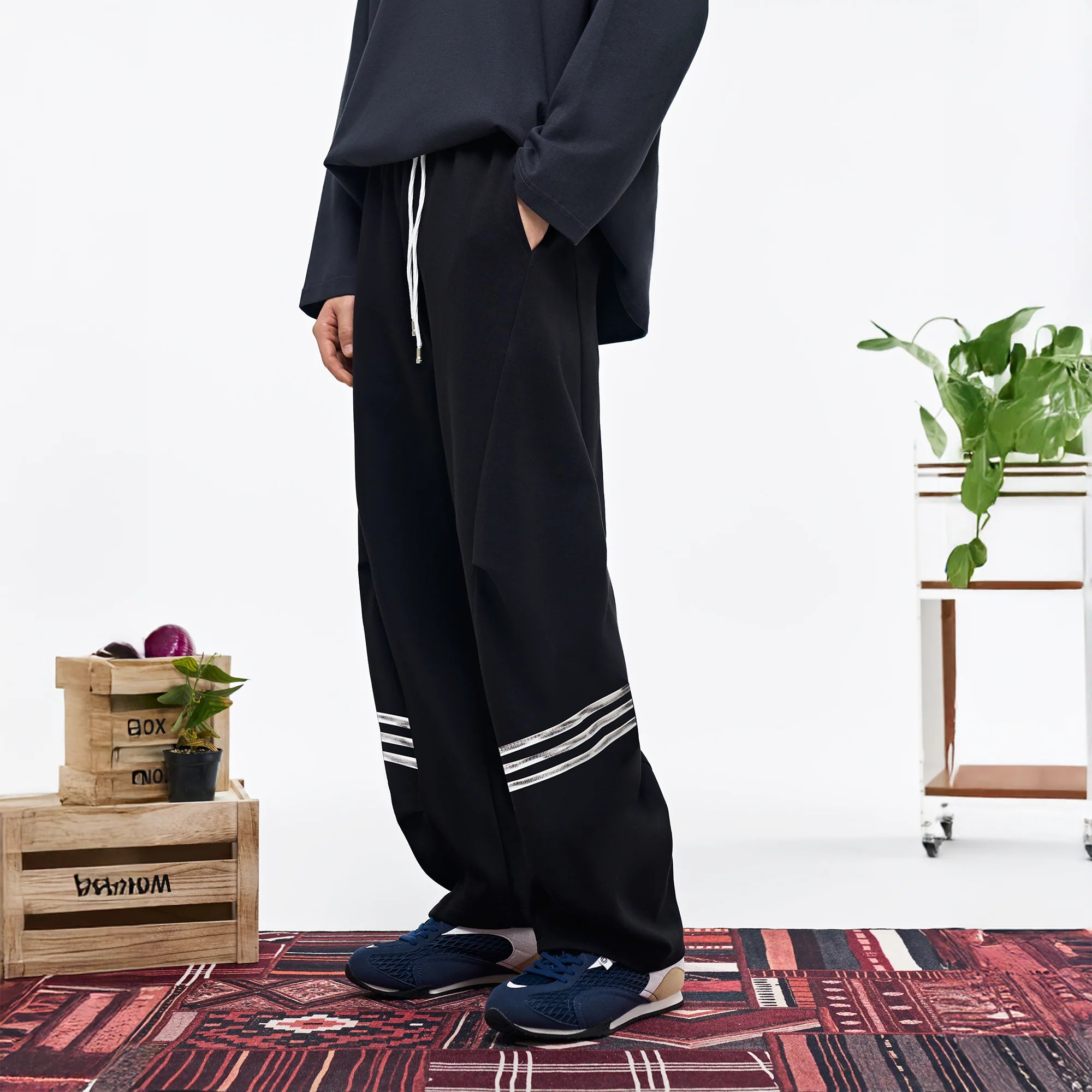 OVERLAPS Curved-Leg Panel Track Pants