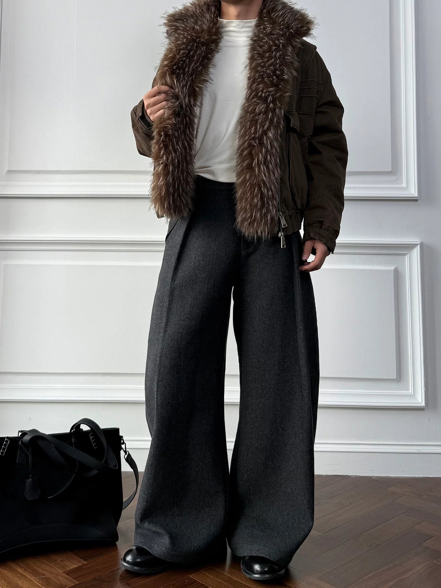 CATSSTAC Detachable Faux Fur Scarf Panel Jacket
