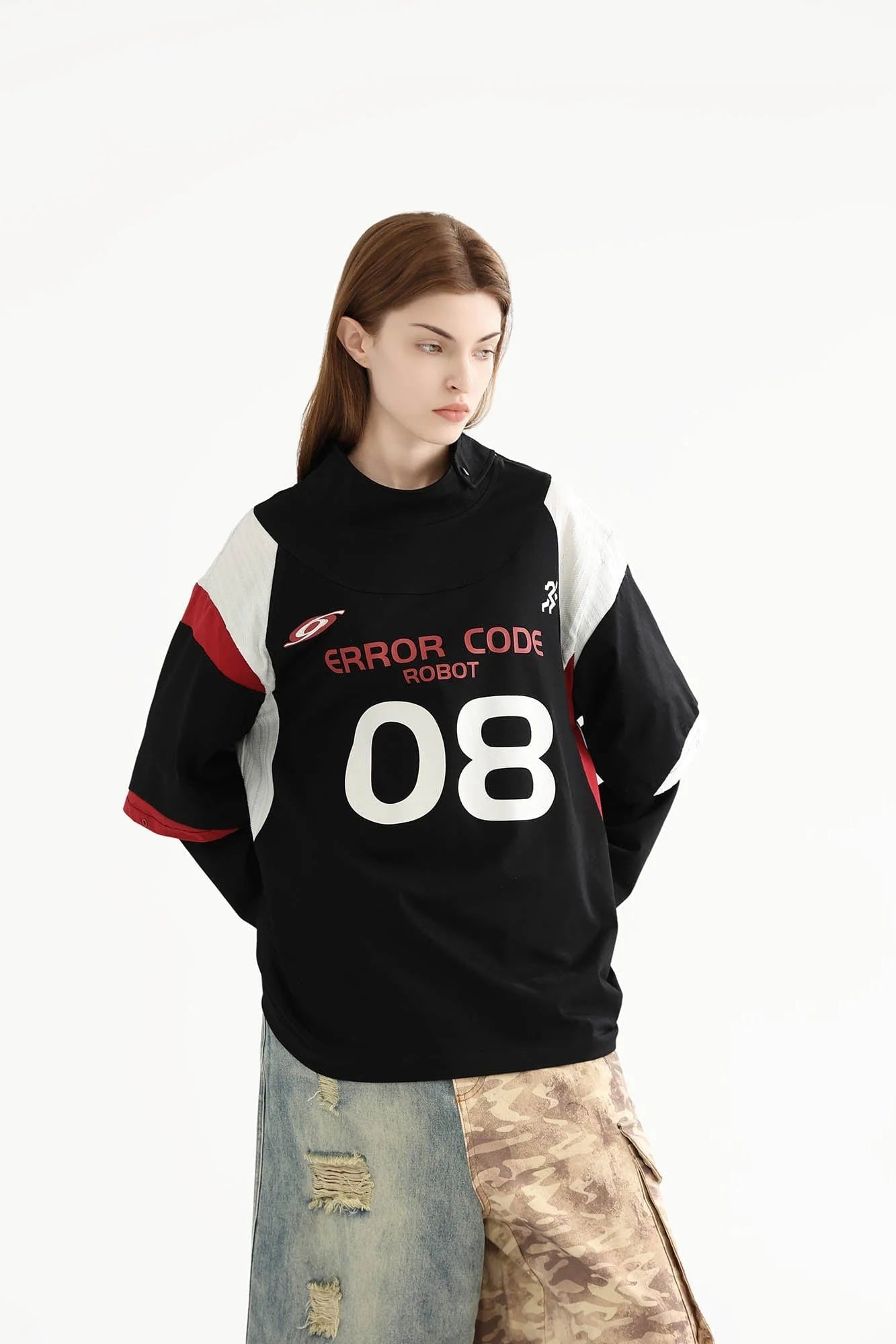 ERROR CODE ROBOT Button-Seam Contrast Detachable-Sleeve Tee