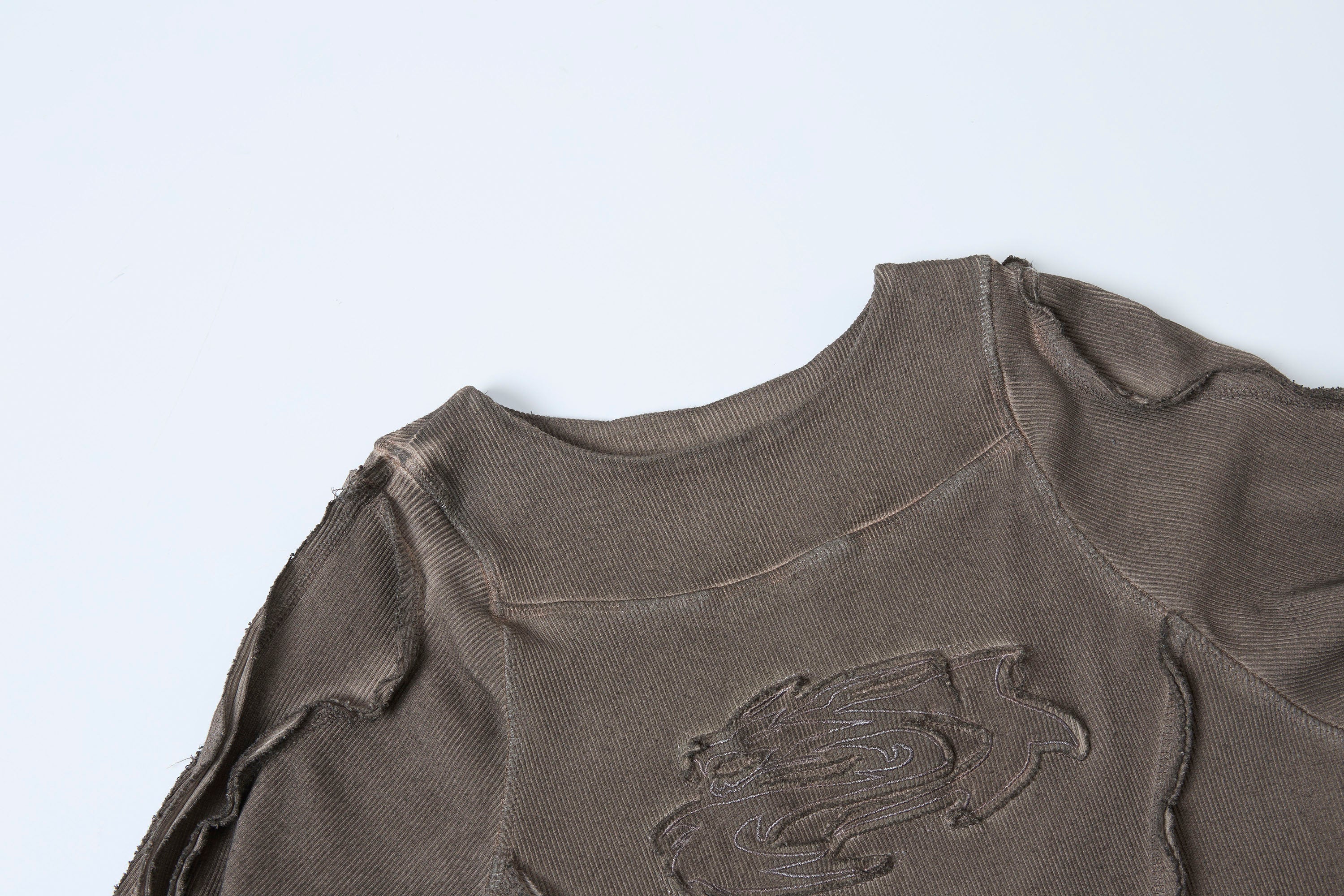 CLP Distressed Raw-Seam Paneled Long-Sleeve Tee
