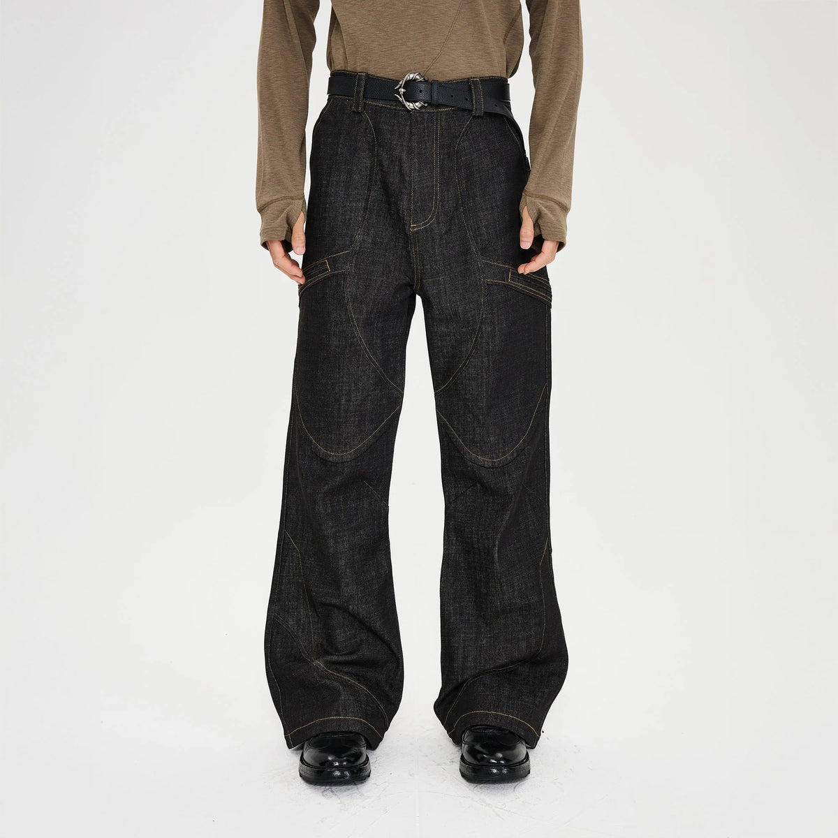 CATSSTAC Retro Curved Seam Panel Raw Jeans