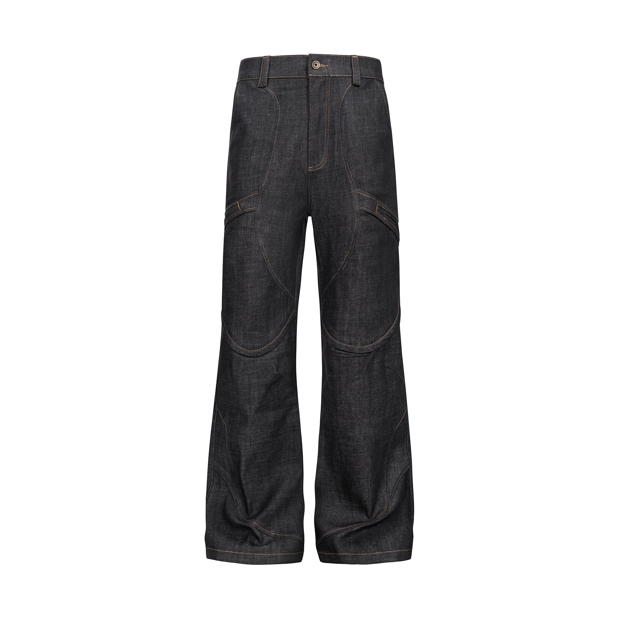 CATSSTAC Retro Curved Seam Panel Raw Jeans