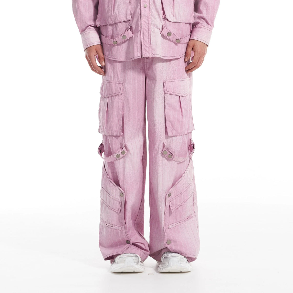 VANN VALRENCE Strap-Wrapped Striped Multi-Pocket Cargo Pants