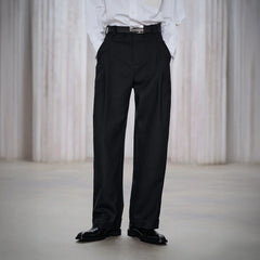 FACEONLAB Classic Wool Pleated Tailored Trousers Black