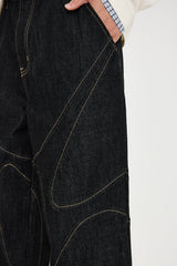 CATSSTAC Contrast Stitch Paneled Raw Jeans