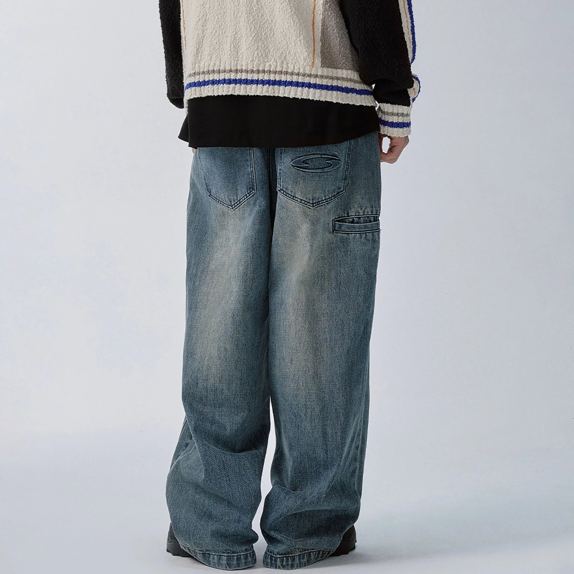 F2CE Double Waistband Washed Wide-Leg Jeans