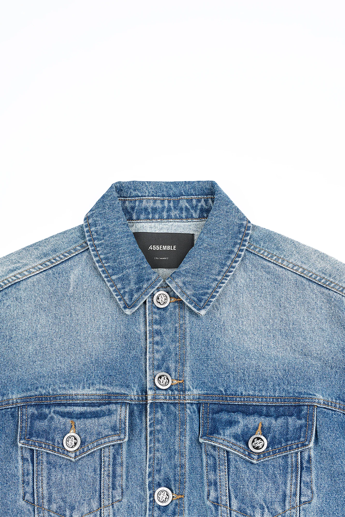 455EMBLE Washed Belted Waist-Cinched Denim Jacket