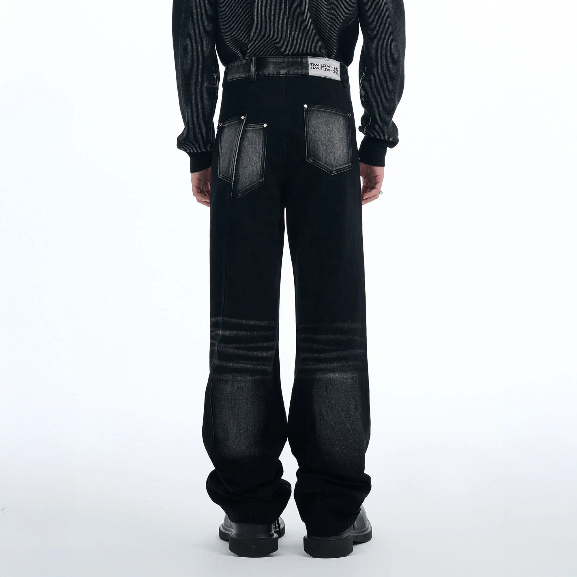 TIWILLTANG Whiskering Washed Panel Straight-Leg Jeans