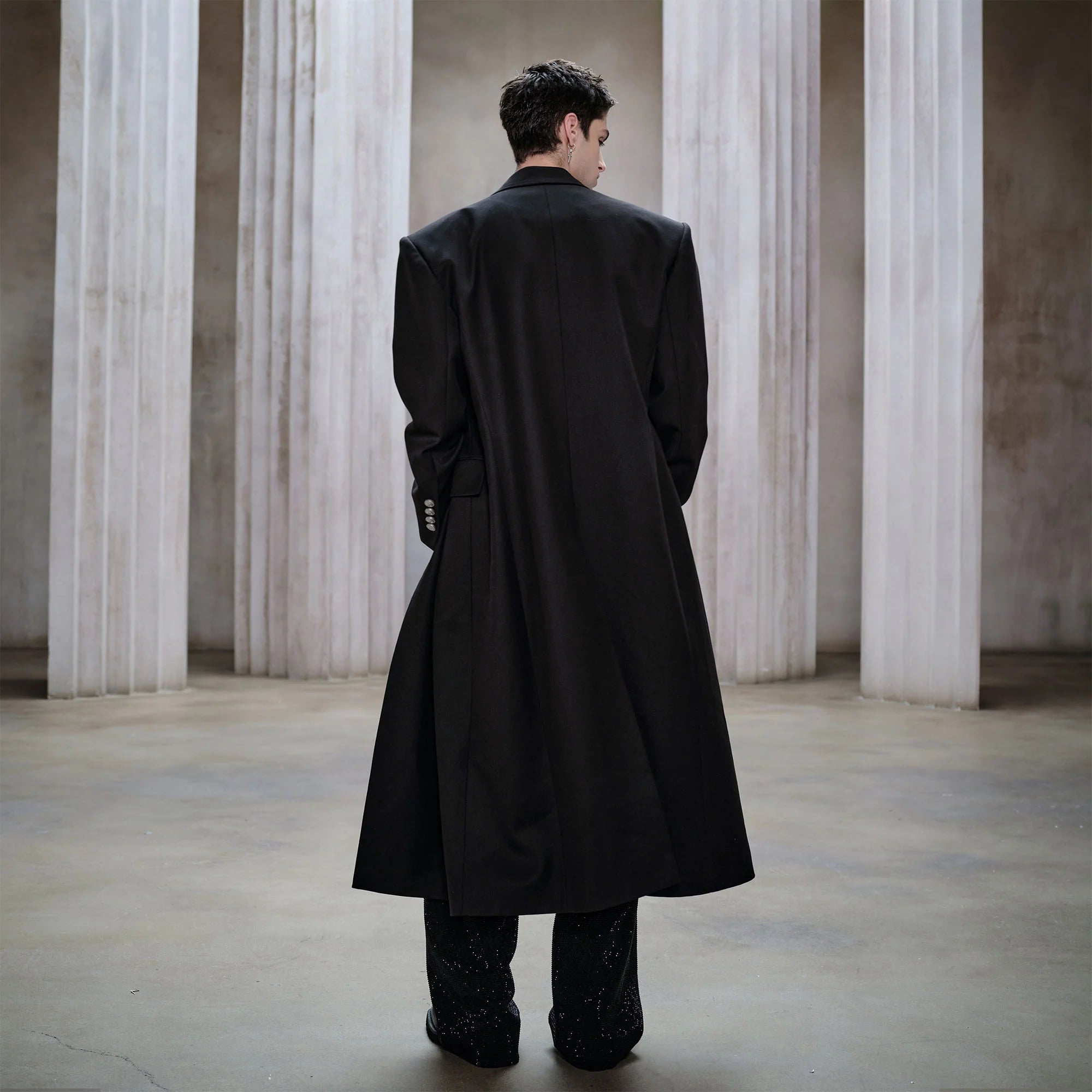 FACEONLAB Structured Double-Breasted Overcoat