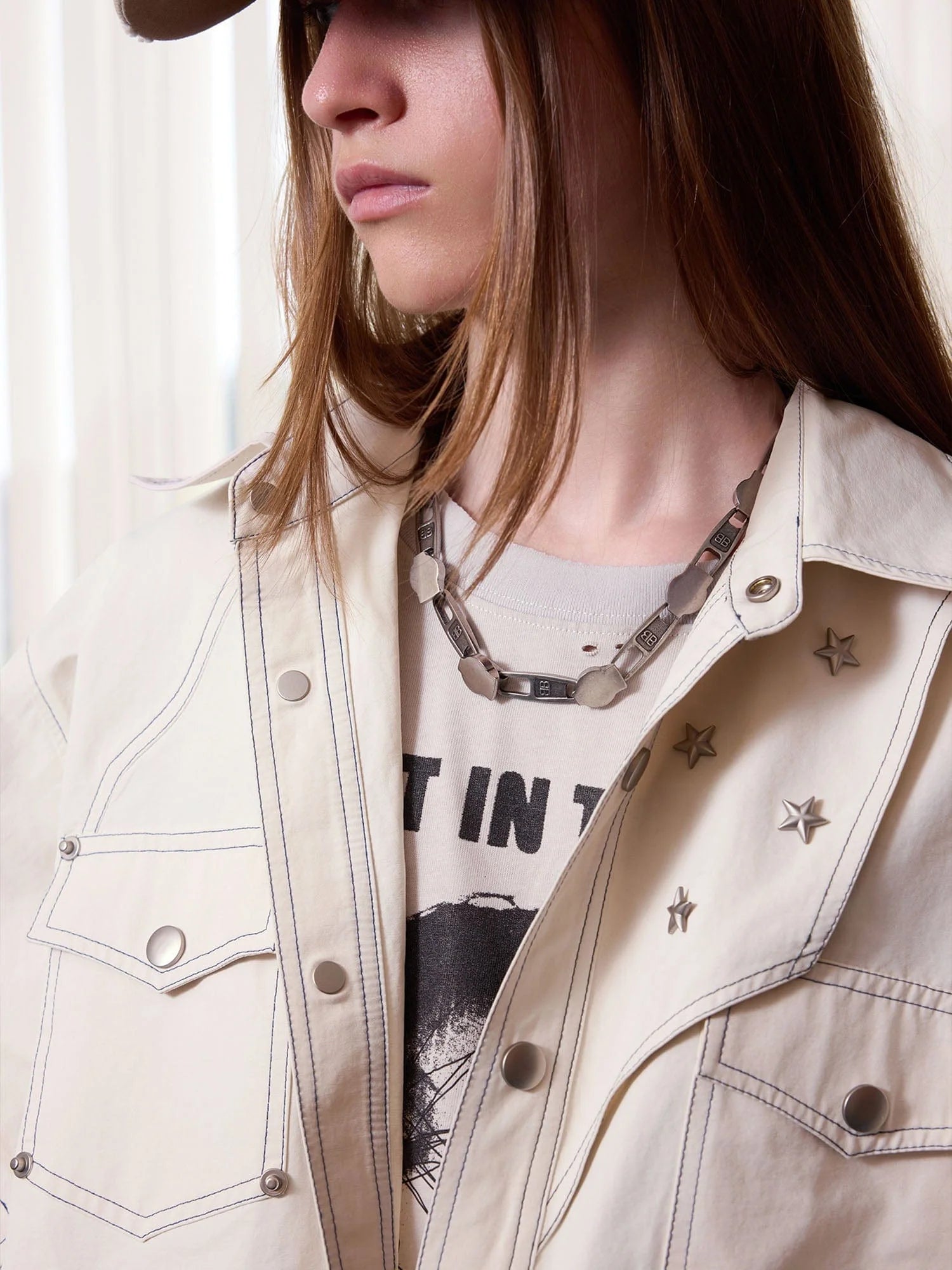 ERROR CODE ROBOT Multi-Studded Faux-Layer Short Sleeve Half Shirt
