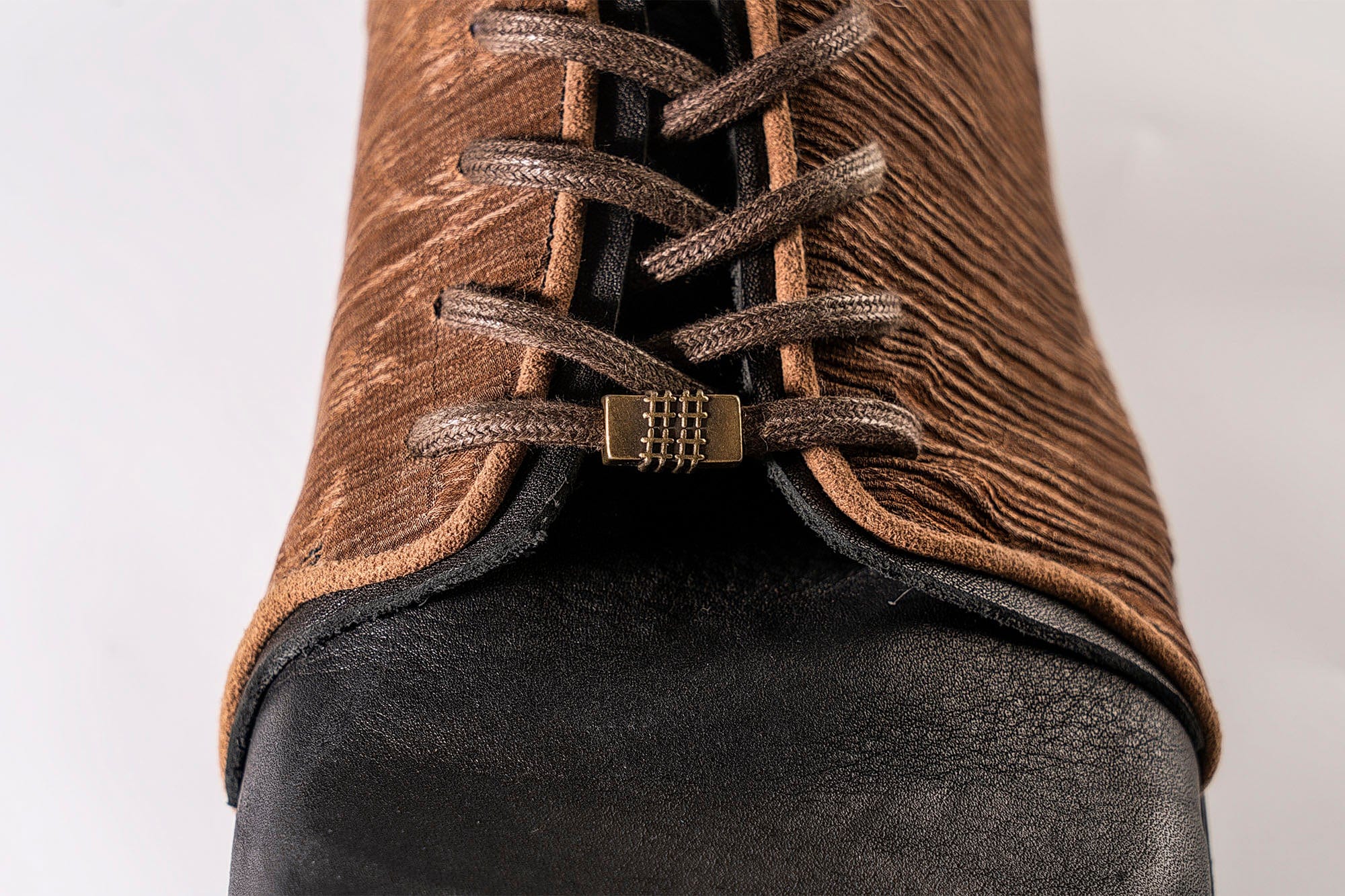 REWRITE Silk Panel Crinkled Square-Toe Derby Shoes