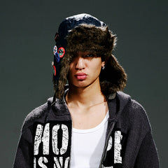 TRECLUB Faux-Fur Badge Aviator Hat