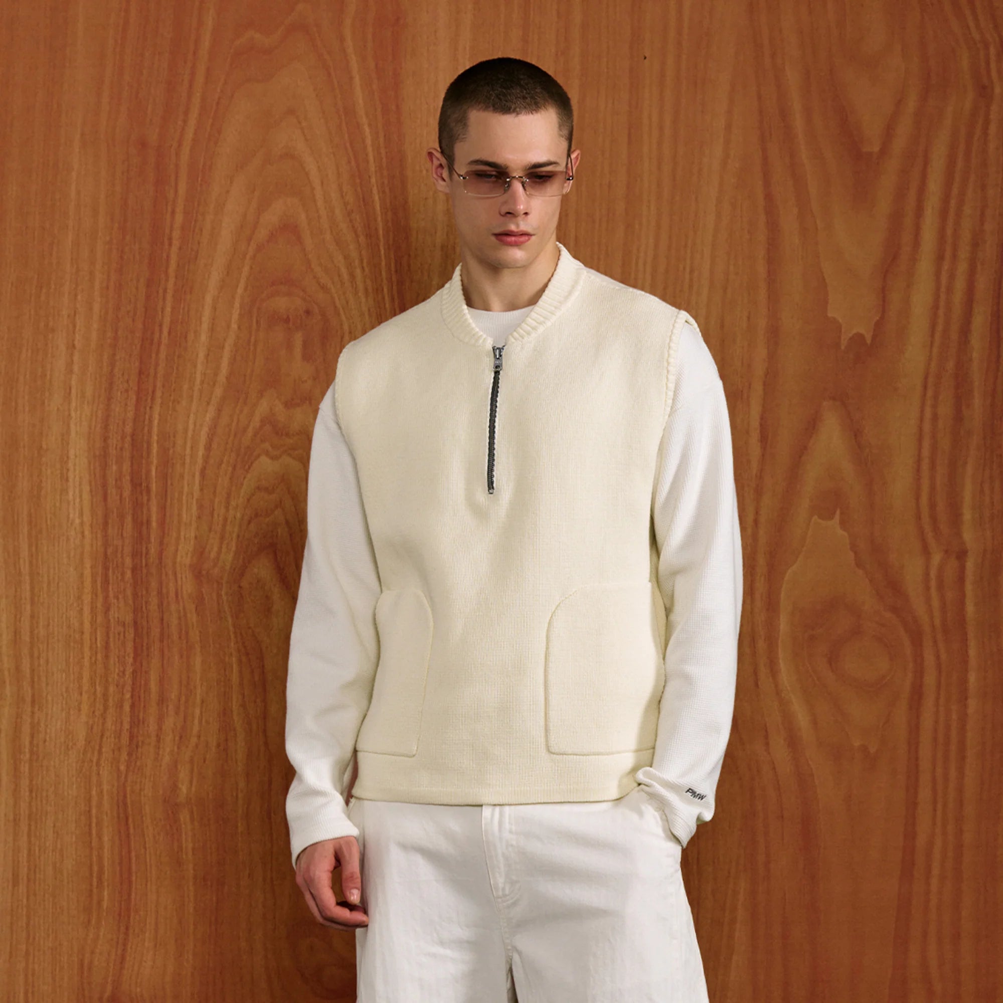 PMW Half-Zip Pockets Knit Vest