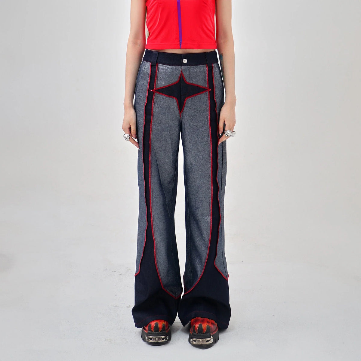 EMBRYO Four-Point Star Spliced Flared Pants