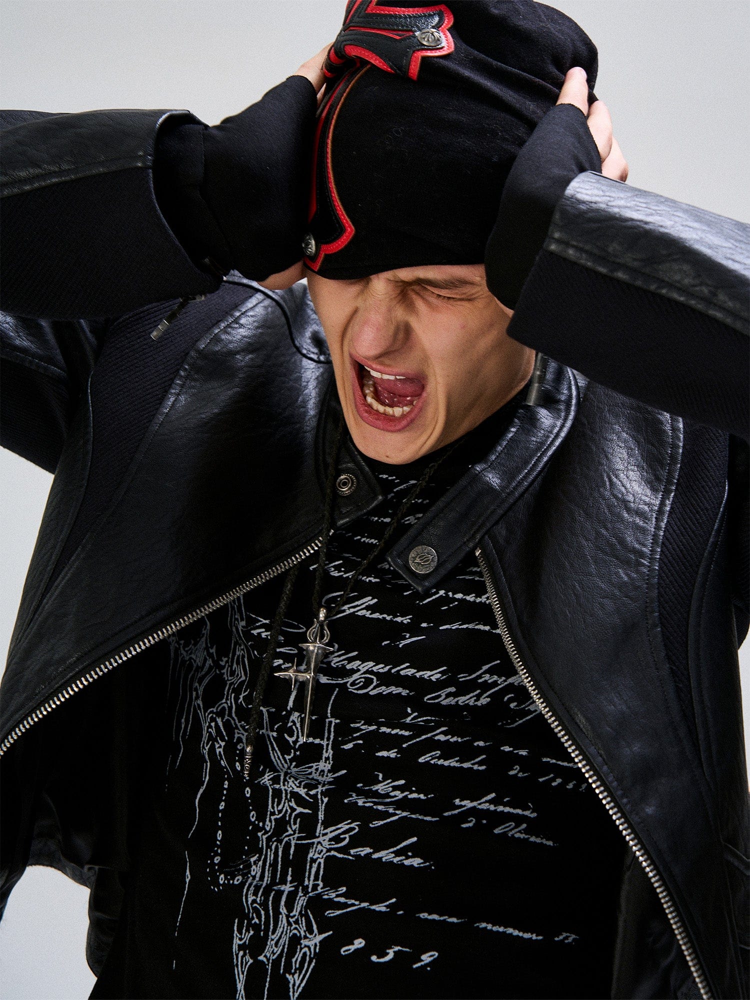 FLYERRER Structured Panel Faux Leather Biker Jacket