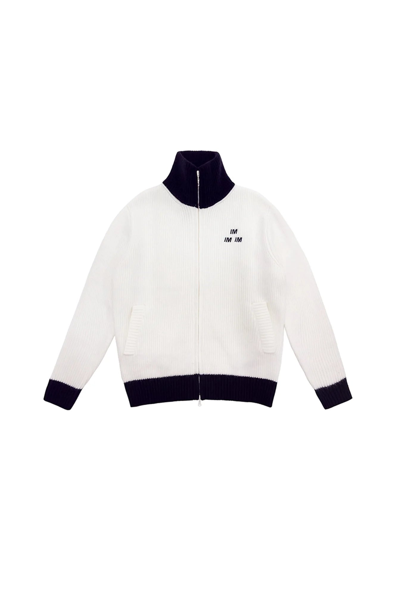 MIICHOUS Contrast Embroidered Turtle Neck Cardigan