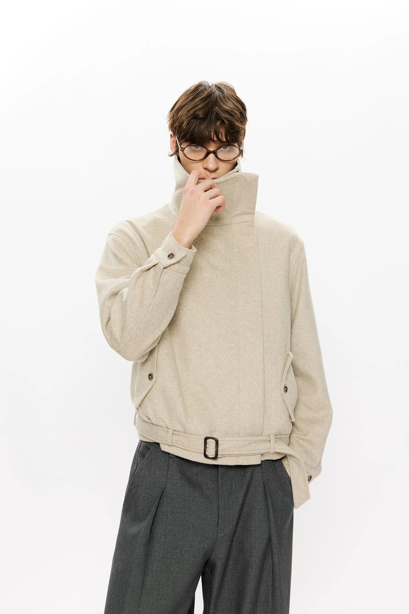KREATE Asymmetrical Funnel-Neck Wool-Blend Jacket