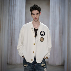 FACEONLAB Badge-Patch Crew-Neck Oversized Jacket