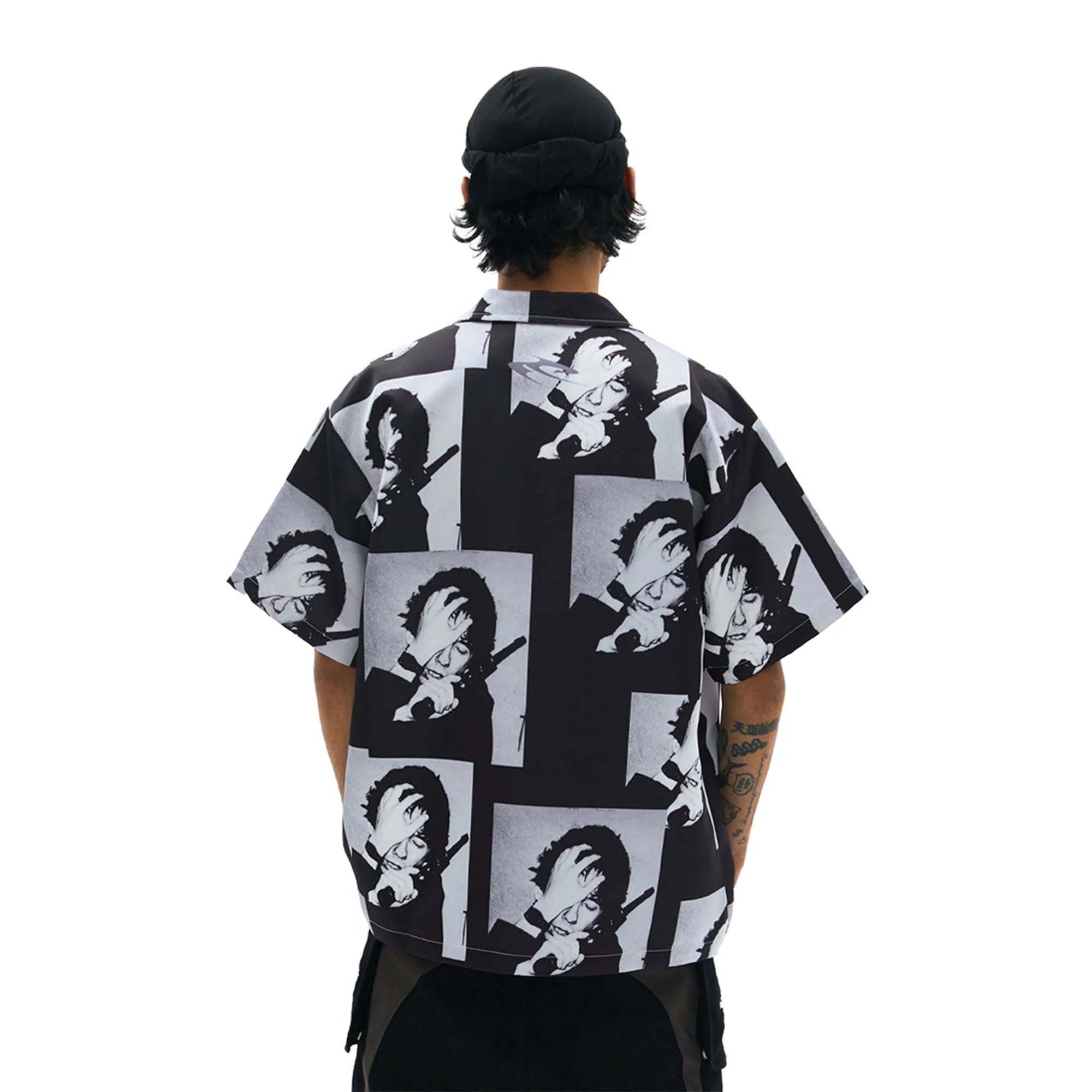 TECNINEGROUP Pop Art Portrait Graphic Cuban Half Shirt