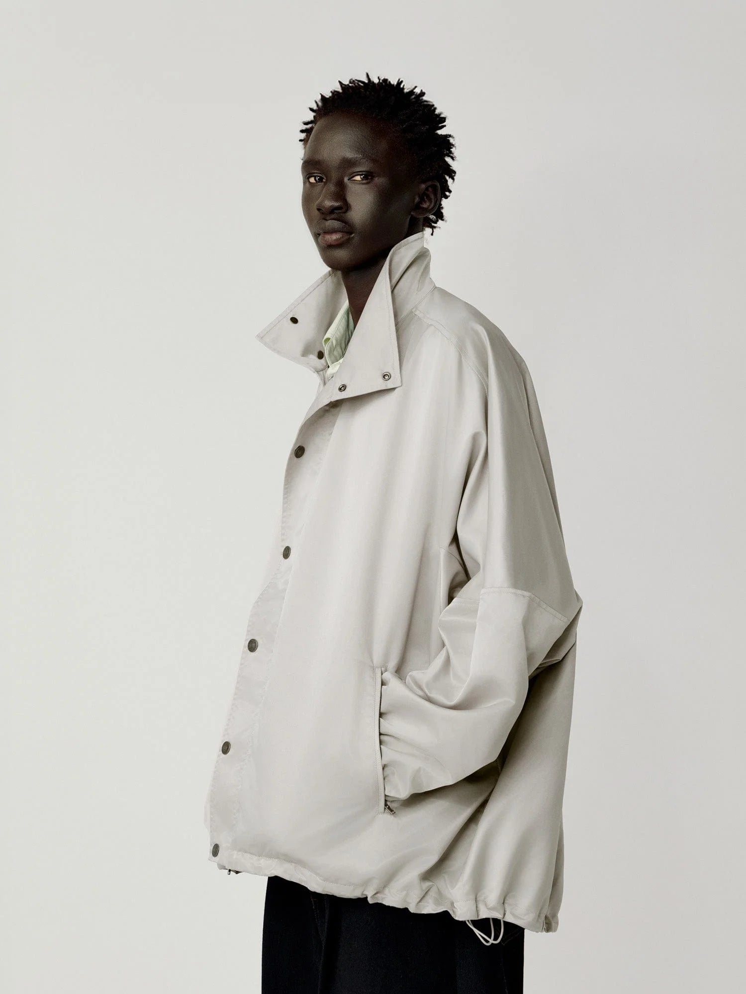 OPICLOTH Satin Batwing Drawstring Oversized Jacket