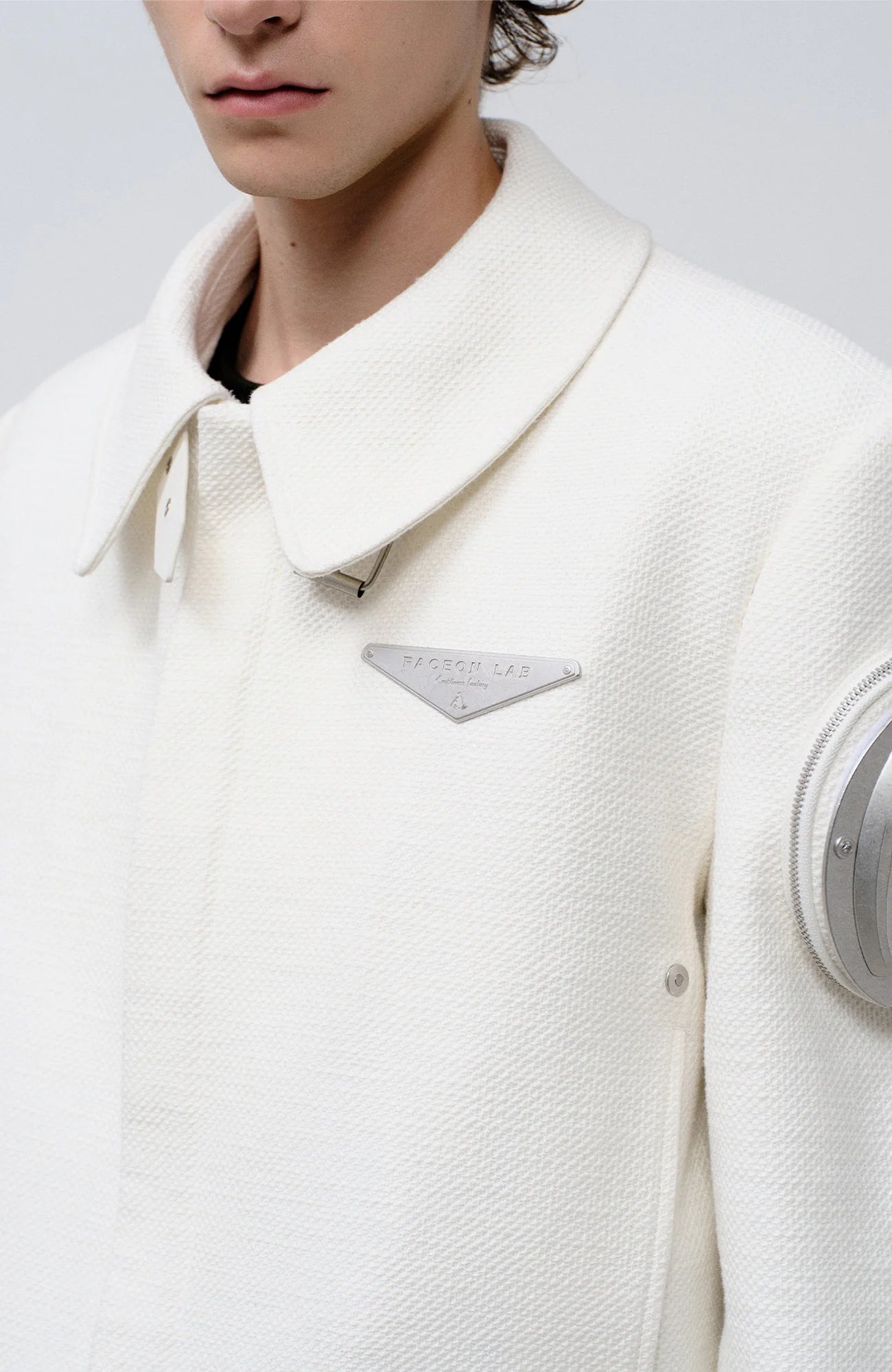 FACEONLAB Arm-Patched Cropped Naval Jacket White