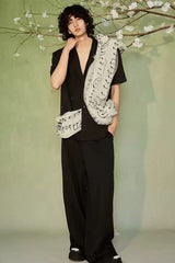 JIECHI Musical Score Layered Tulle Drape Half Shirt