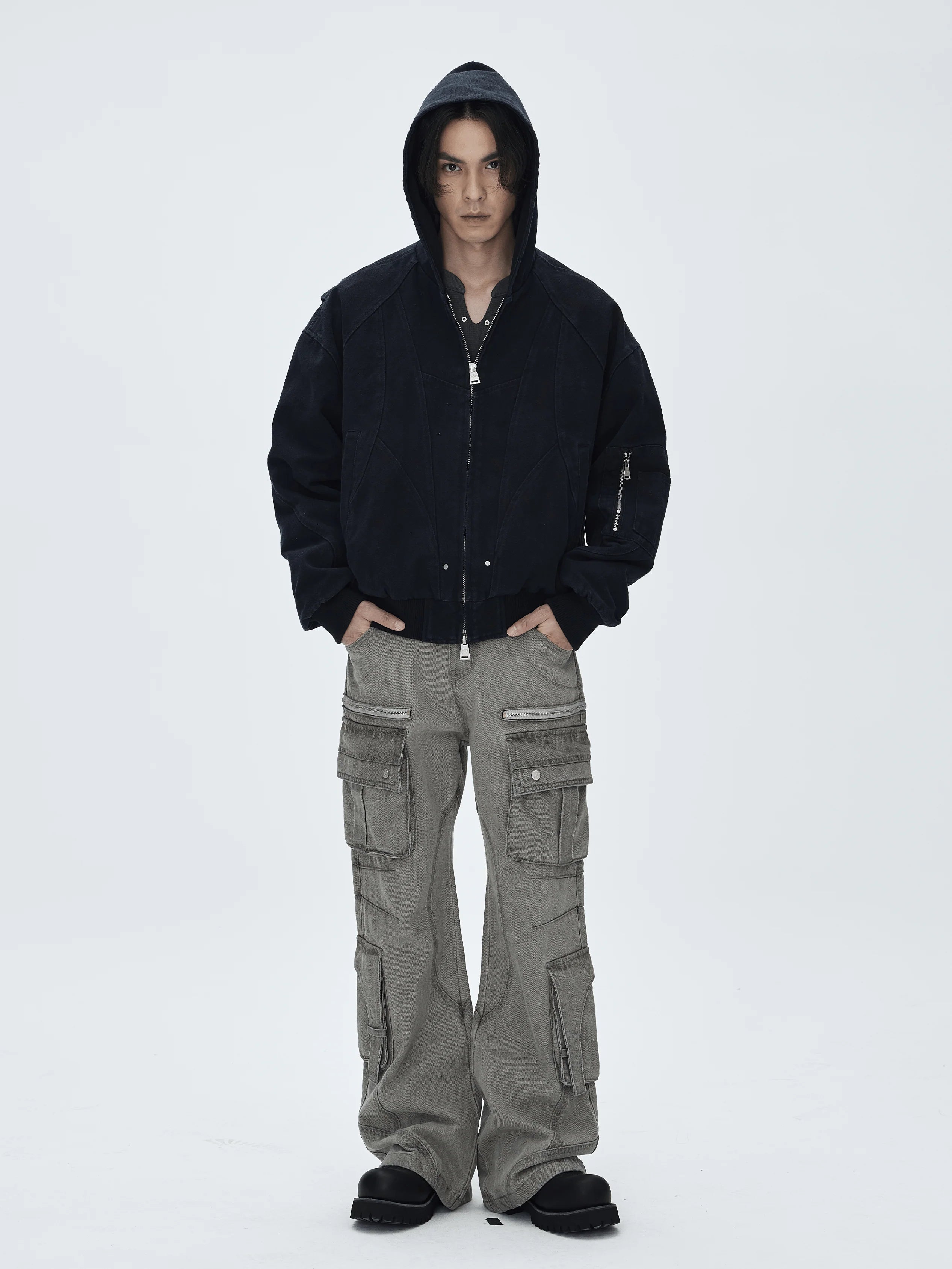CATSSTAC Washed Multi-Pocket Utility Straight-Leg Jeans