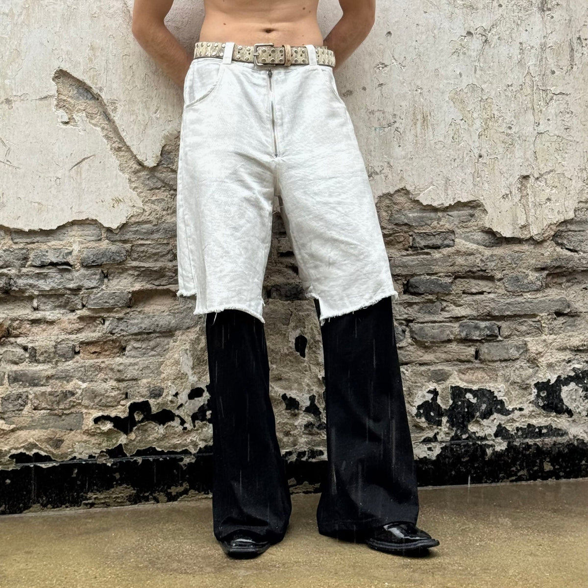 LUUUCAM Raw-Edge Double-Layer Mock Shorts Pants