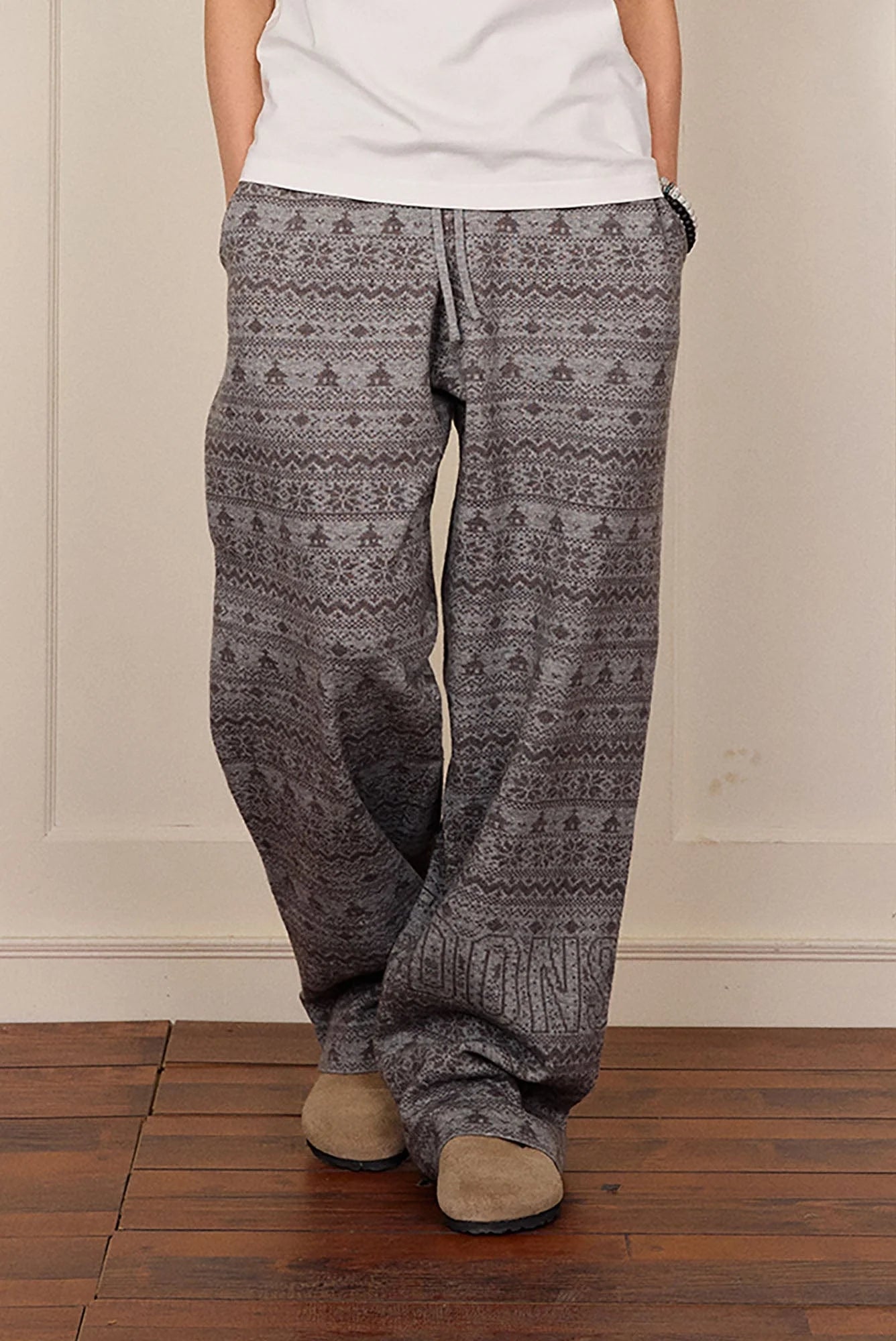 DONSMOKE Fair Isle Knit Wide-Leg Pants