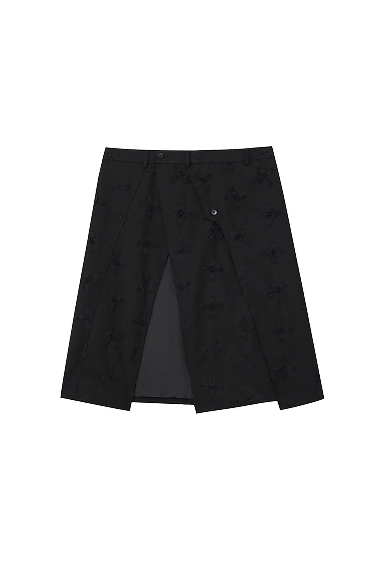 JIECHI Asymmetrical Bow Embroidery Slit Skort