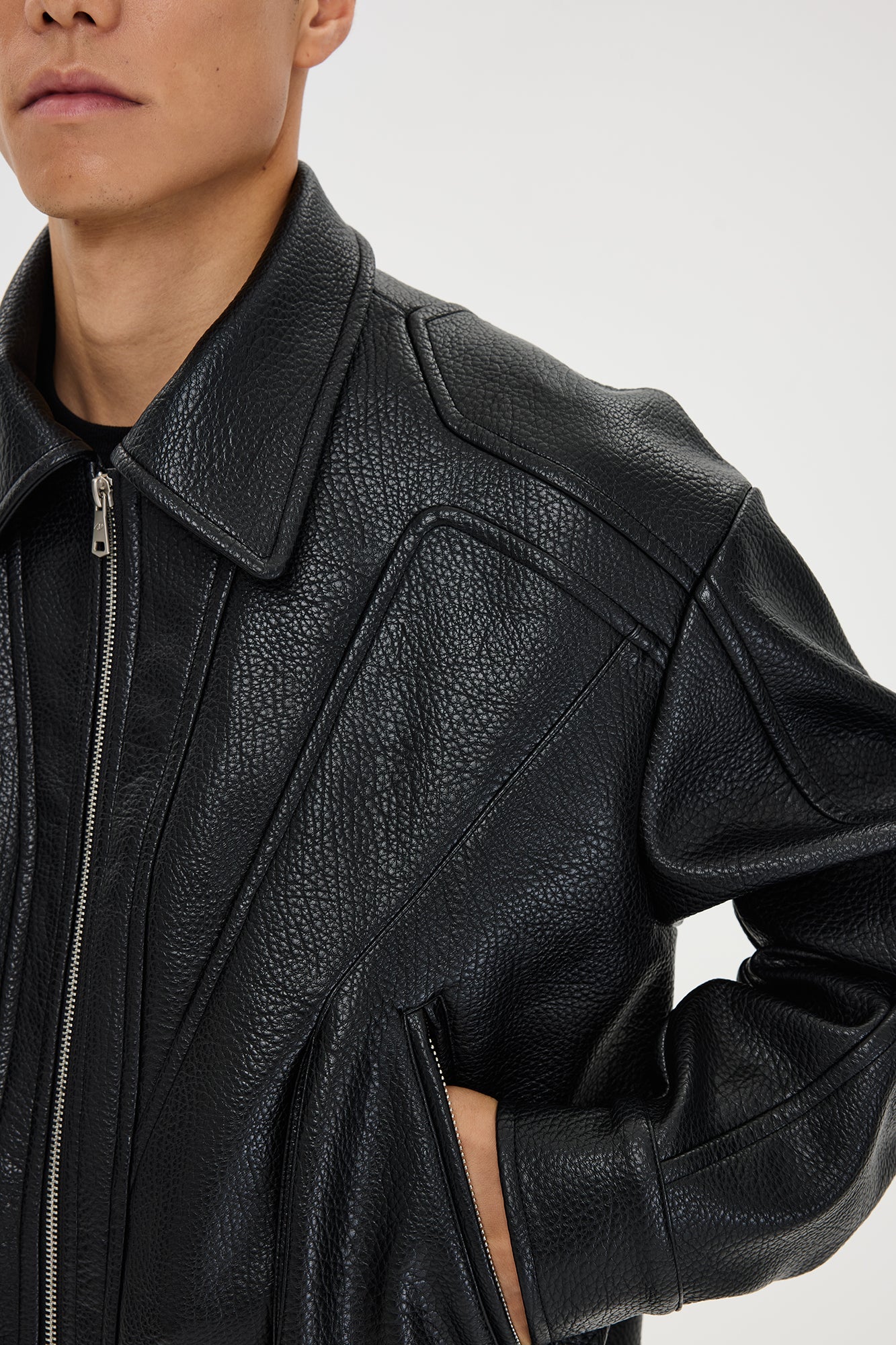 CATSSTAC Paneled Grain PU Utility Jacket