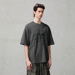 ORGANIC EMOTION Asymmetrical Pleated Script Graphic T-Shirt