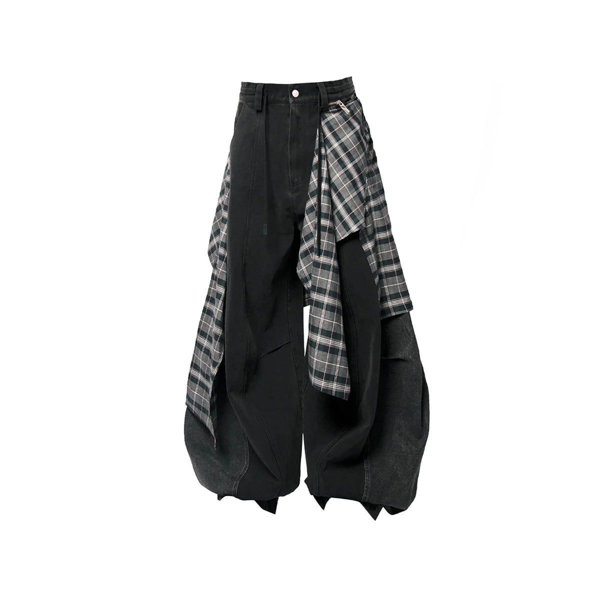 RELABEL Detachable Plaid Back Flap Spliced Jeans