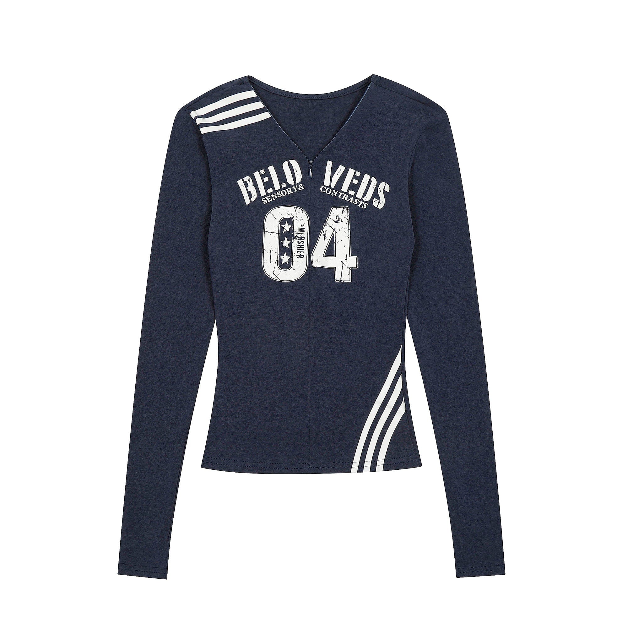 CLP V-Neck Zip-Up Slim Long-Sleeve Tee