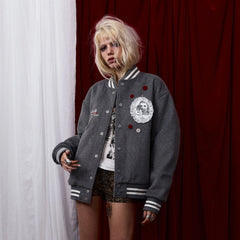 DONSMOKE Embellished Manga Patch Varsity Jacket