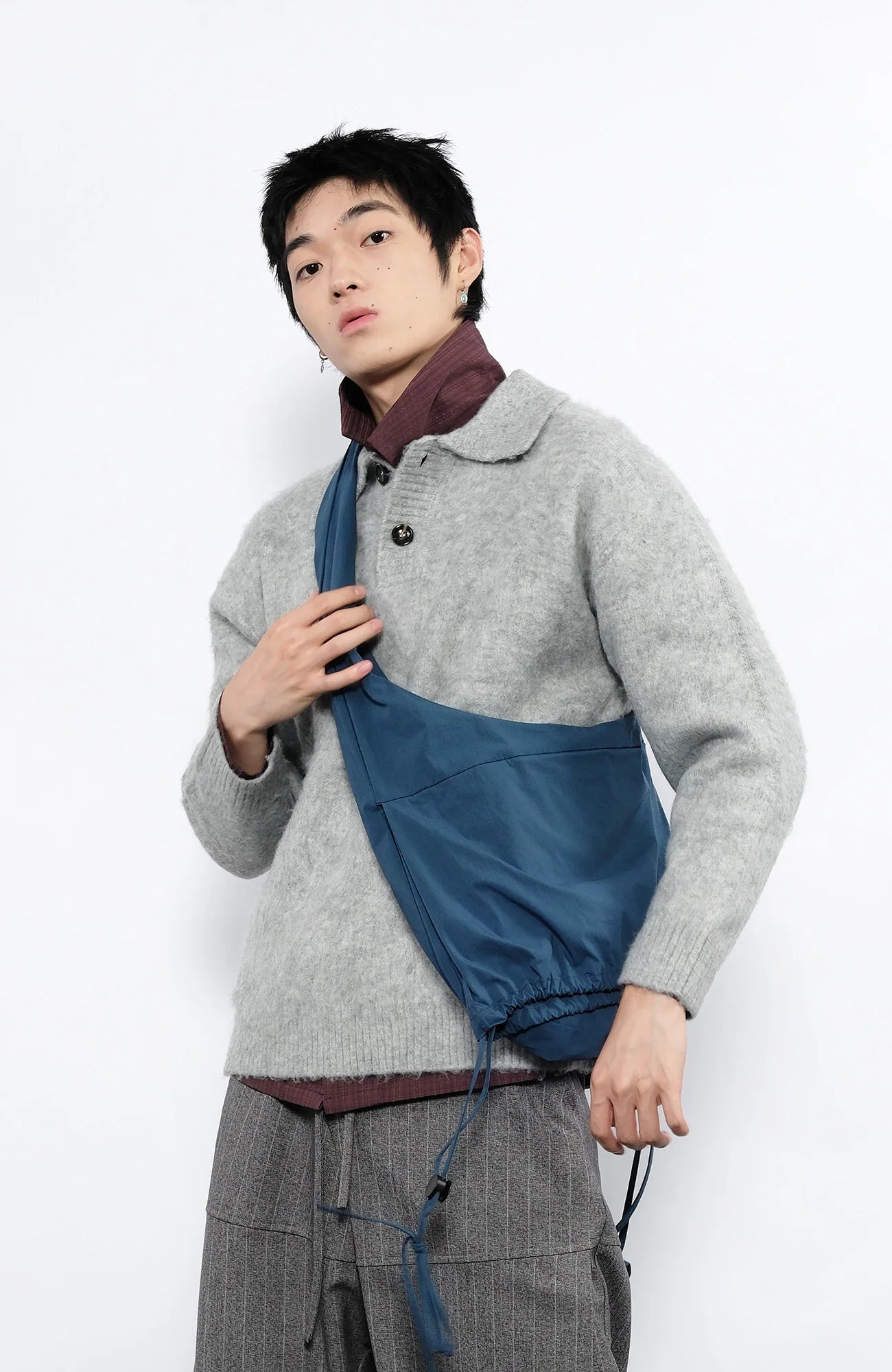 7440 37 1 Fluffy Half-Button Polo Sweater
