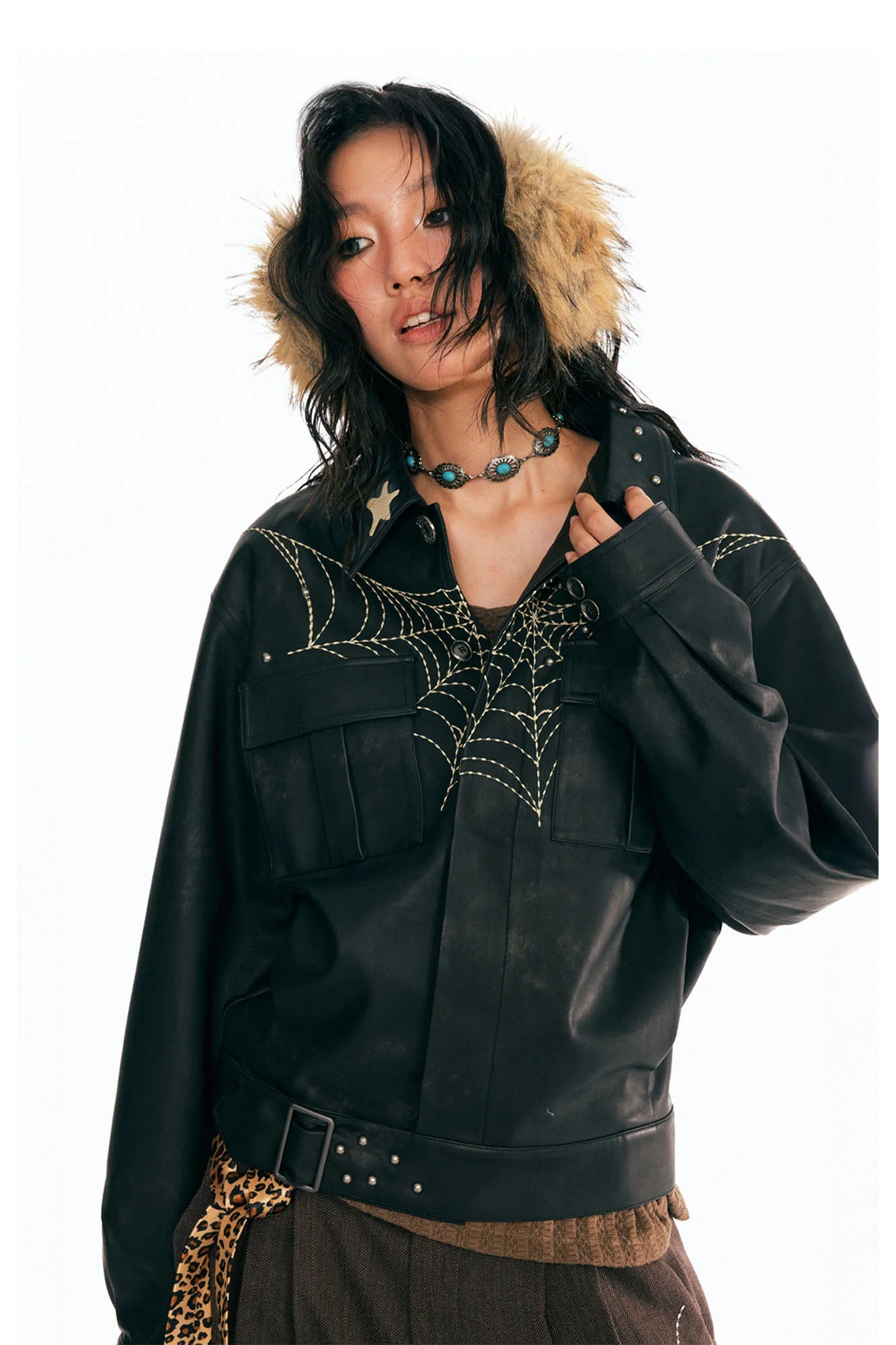 1997 POSTOFFICE Dreamcatcher Graphic Faux Leather Jacket