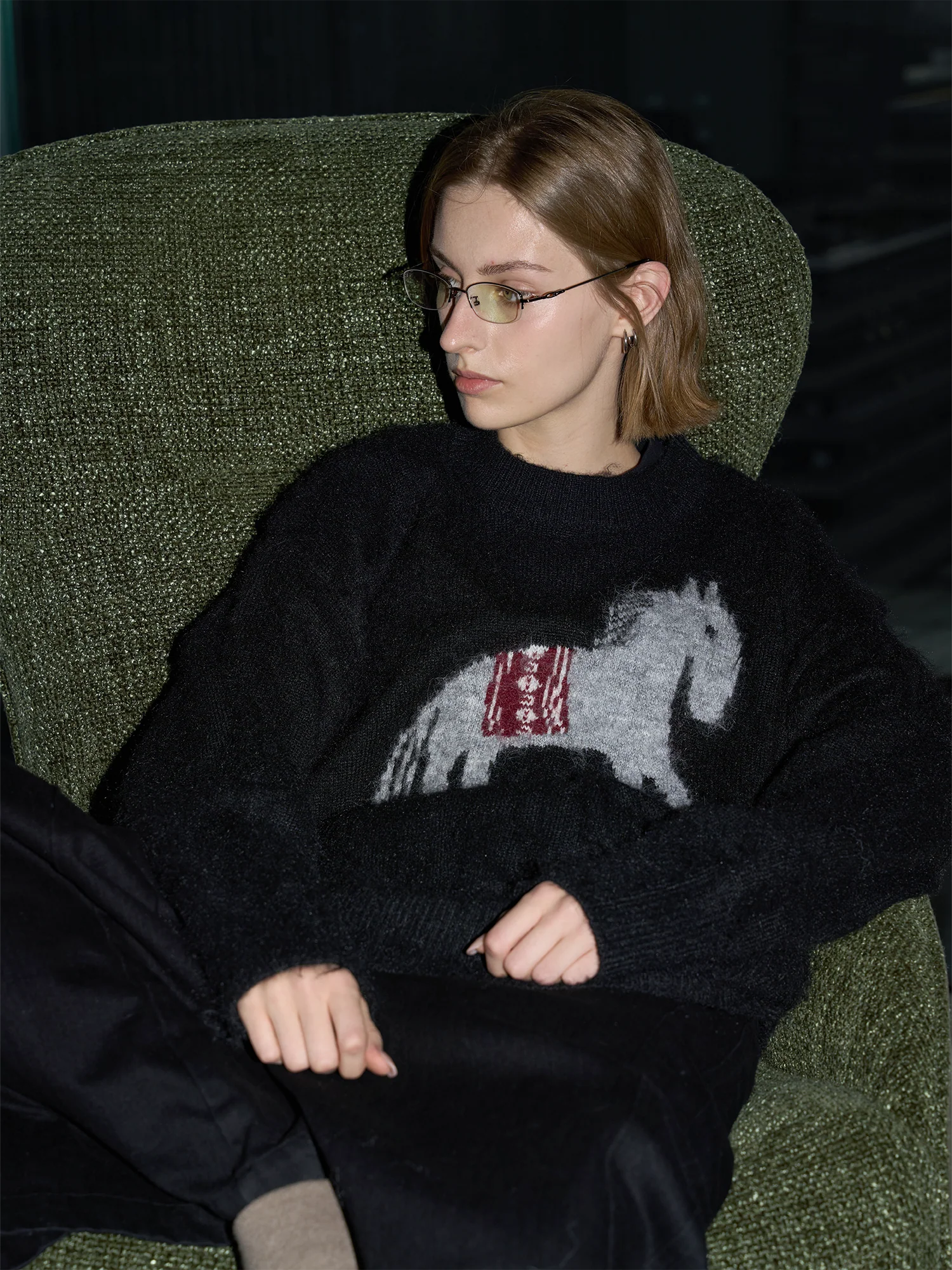 LABELROOM Fuzzy Horse Jacquard Sweater