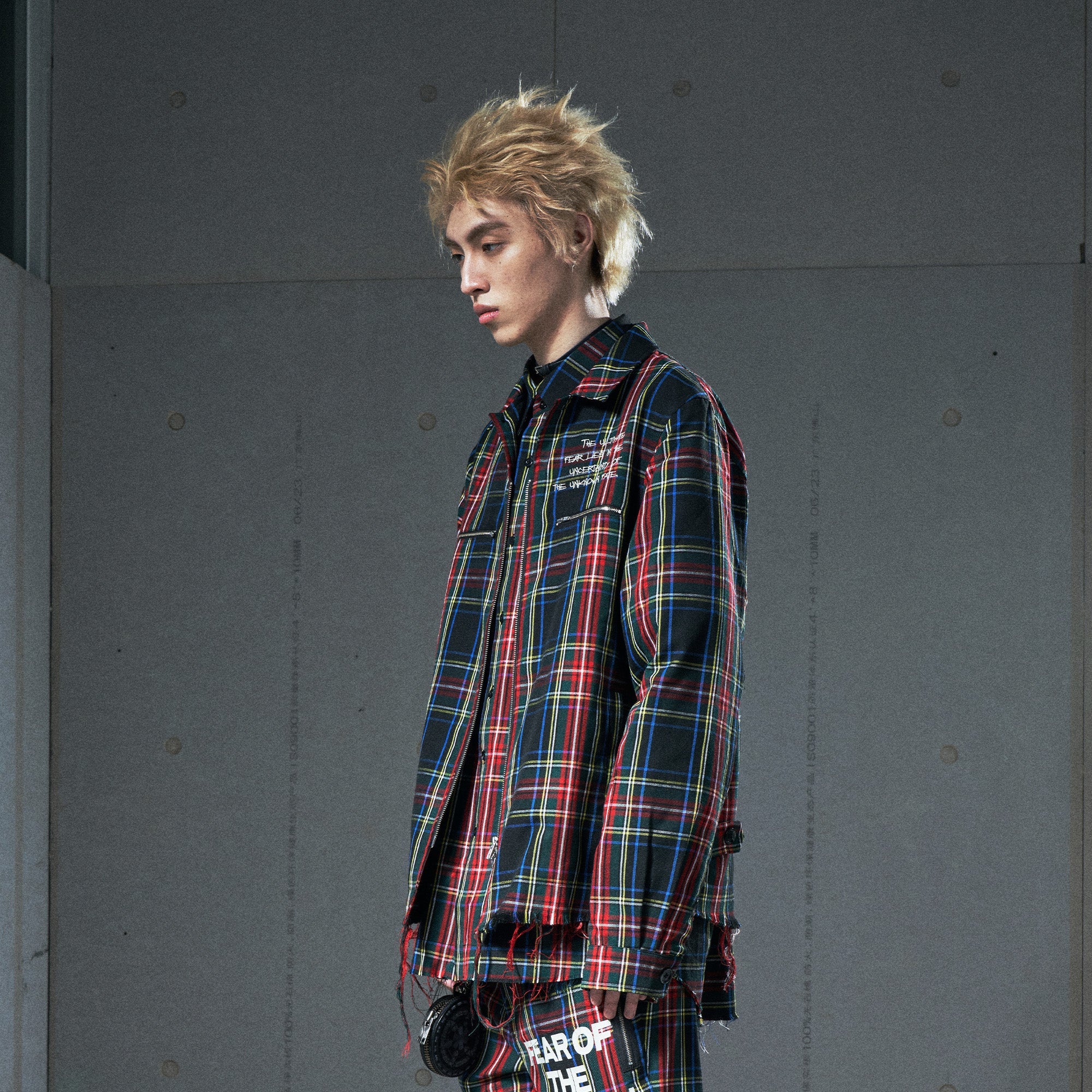 VENTUREK Punk Frayed Plaid Embroidered Jacket