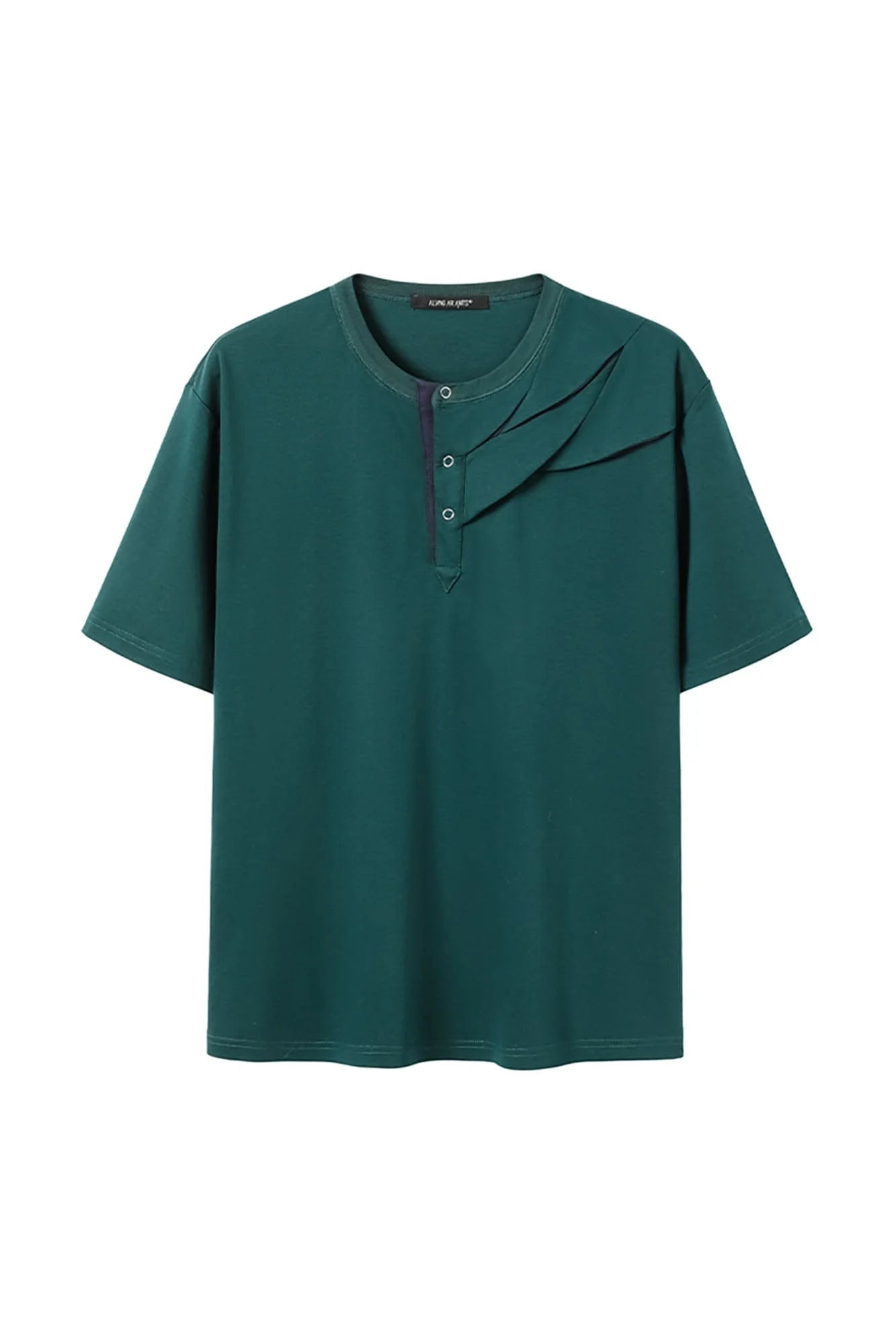 ALVNG AR ANTS Slash Pleated Shoulder Spliced Henley T-Shirt