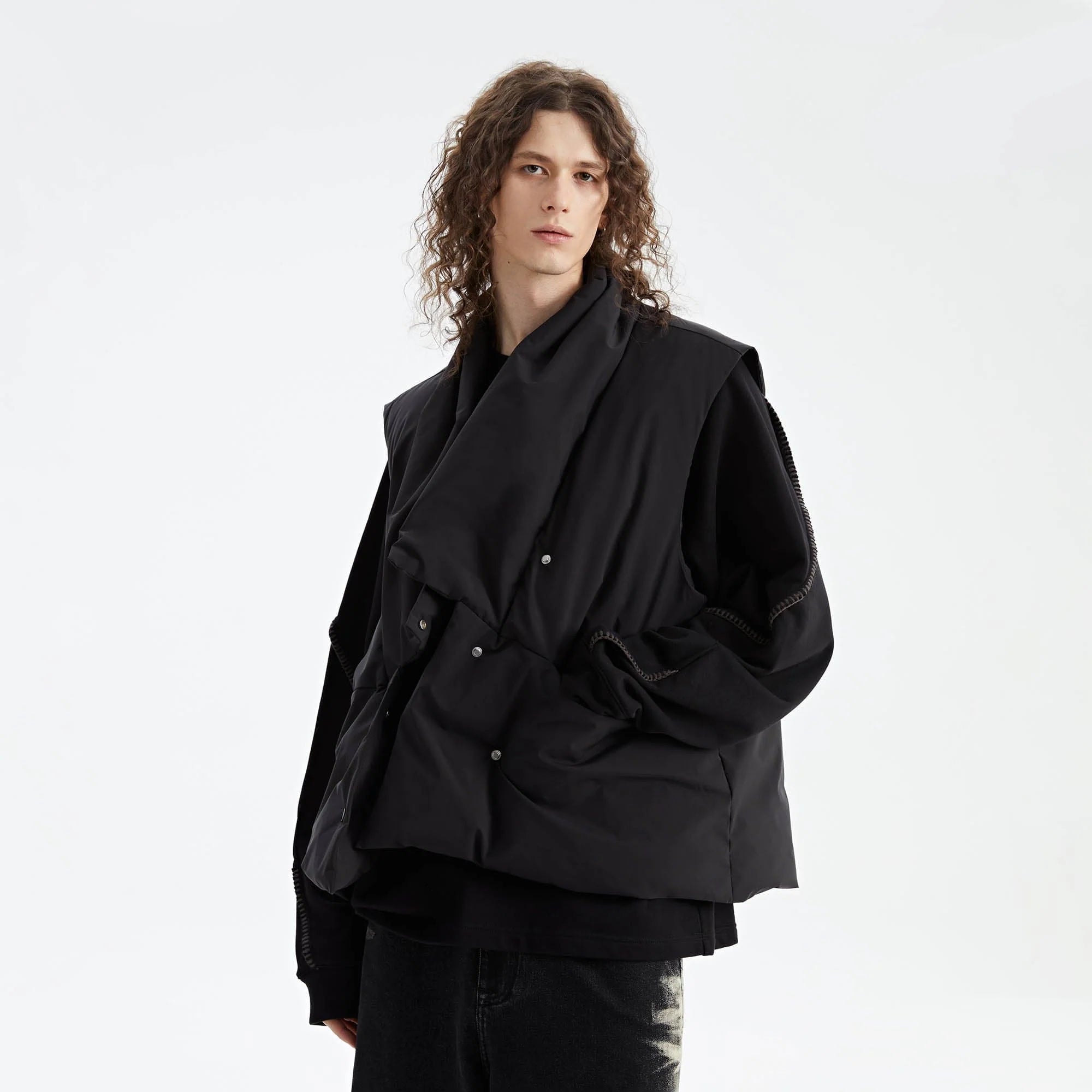 ORGANIC EMOTION Deconstructed Scarf Collar Down Vest