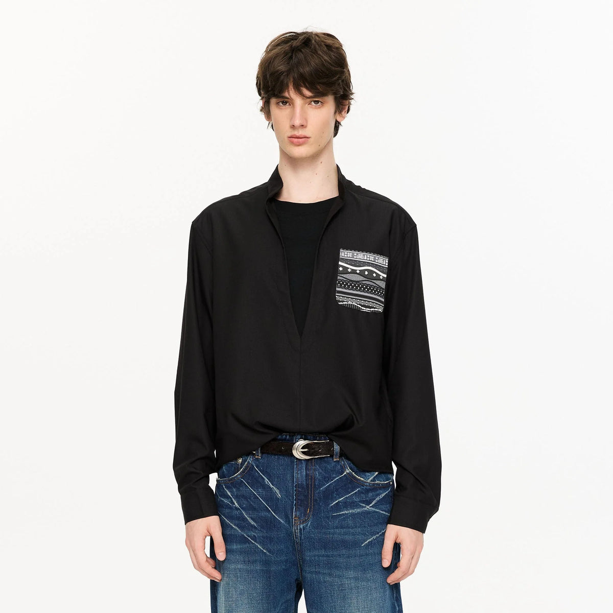 KREATE Faux Layered Fair Isle Pocket Shirt